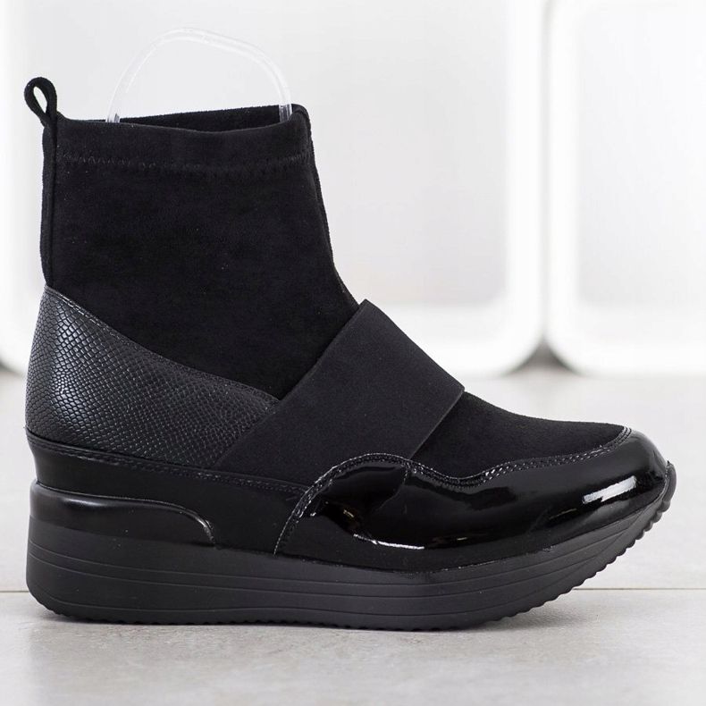 SHELOVET Bottes à enfiler à la mode noir 1