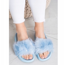 SHELOVET Pantoufles En Caoutchouc Avec Fourrure bleu 3