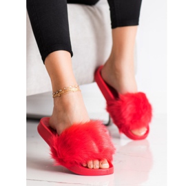 SHELOVET Pantoufles En Caoutchouc Avec Fourrure rouge 1
