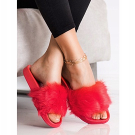 SHELOVET Pantoufles En Caoutchouc Avec Fourrure rouge 2
