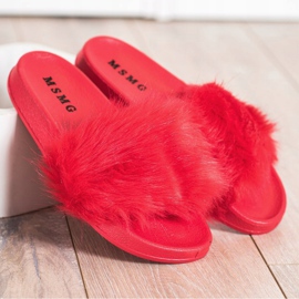 SHELOVET Pantoufles En Caoutchouc Avec Fourrure rouge 3
