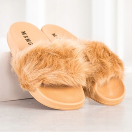 SHELOVET Pantoufles En Caoutchouc Avec Fourrure beige jaune 1