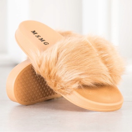 SHELOVET Pantoufles En Caoutchouc Avec Fourrure beige jaune 2