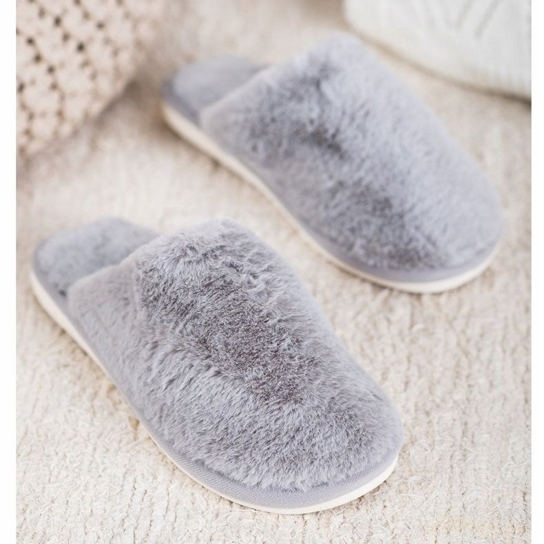 Bona Pantoufles en fourrure gris 1