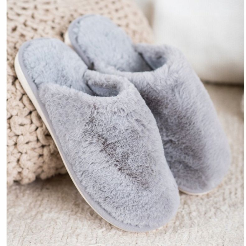 Bona Pantoufles en fourrure gris 2