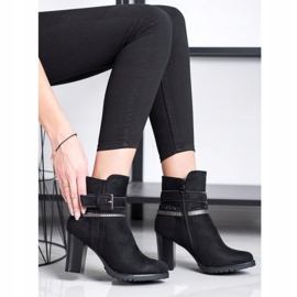 Queentina Bottines en daim élégantes le noir argent 5