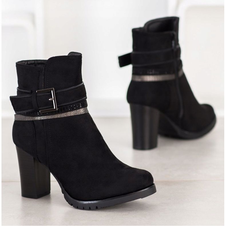 Queentina Bottines en daim élégantes le noir argent 2