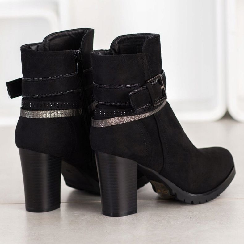 Queentina Bottines en daim élégantes le noir argent 1