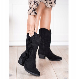 Diamantique Bottes de cowboy à franges noir 1