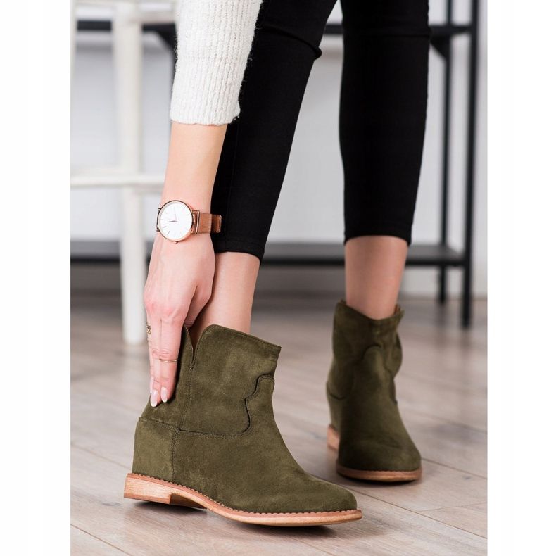 Bella Paris Bottes de cowboy chaudes en daim vert 1