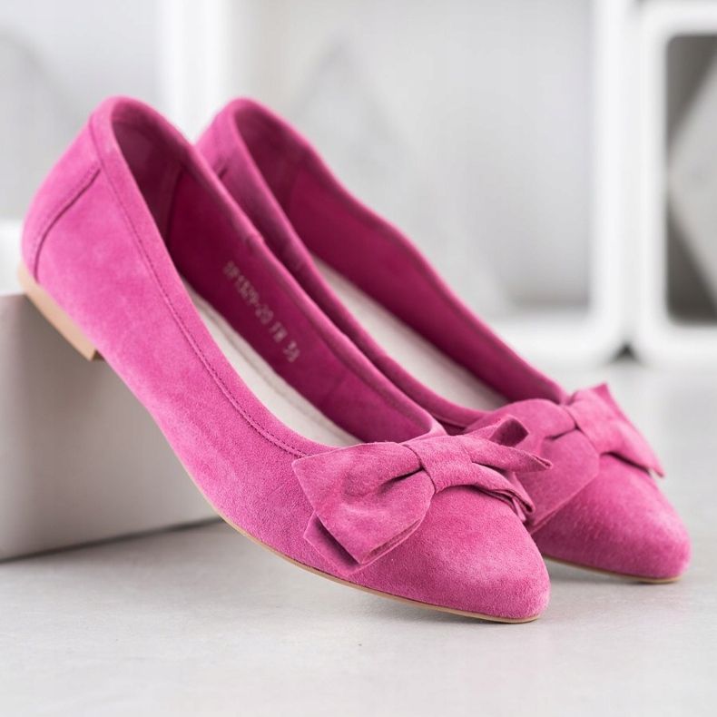 Filippo Ballerine En Cuir Avec Un Noeud rose 1