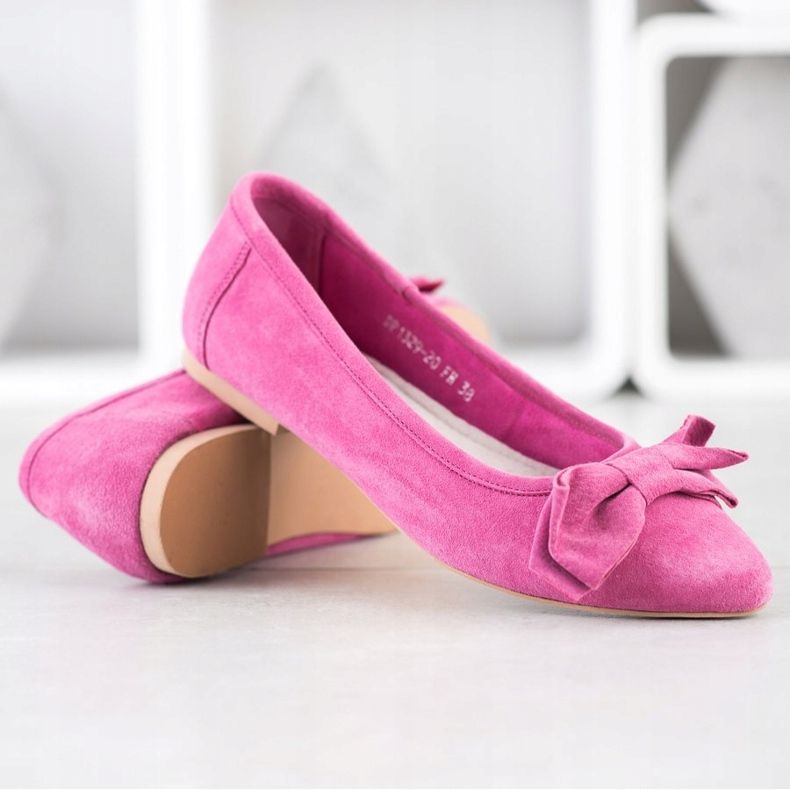 Filippo Ballerine En Cuir Avec Un Noeud rose 2