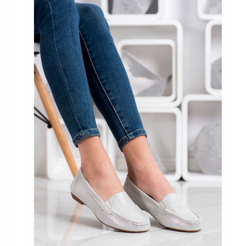 Filippo Mocassins en cuir brillant argent 1