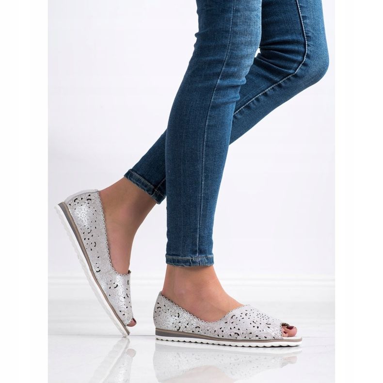 Ballerines VINCEZA en cuir argent gris 1