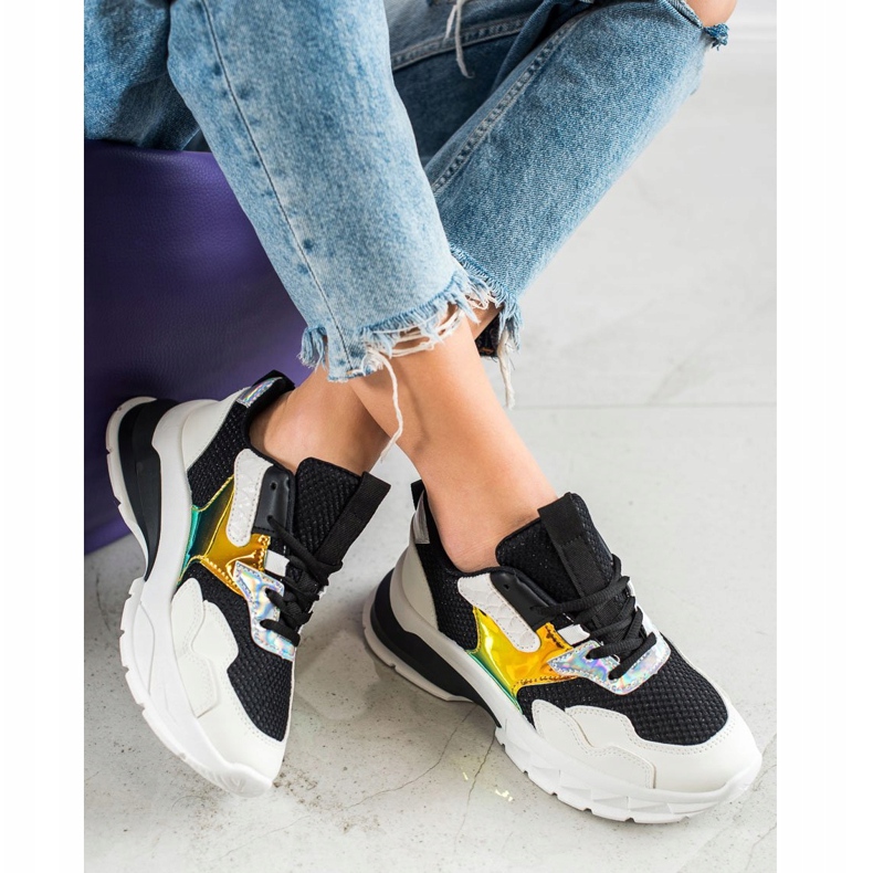 SHELOVET Baskets à la mode blanc noir multicolore 1