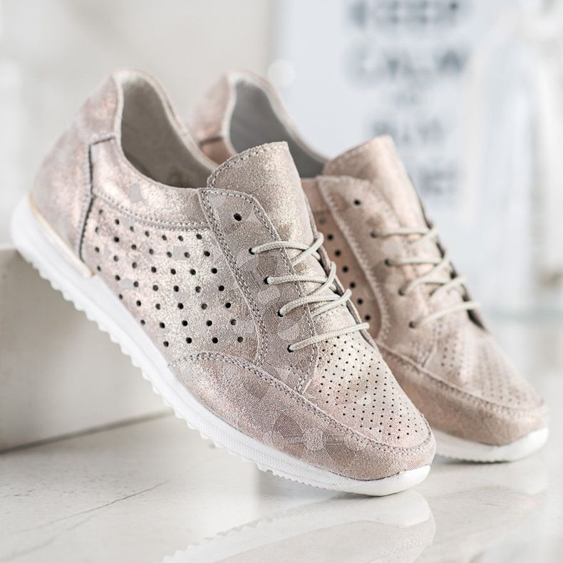 Kylie Chaussures en cuir ajouré brun d'or 1