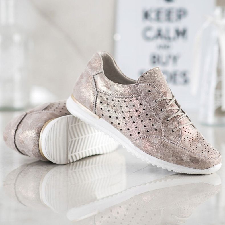 Kylie Chaussures en cuir ajouré brun d'or 2