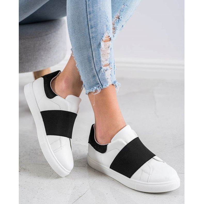 SHELOVET Chaussures à enfiler avec une bande élastique blanche le noir 2