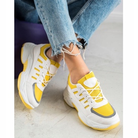 SHELOVET Baskets confortables avec maille blanche gris jaune 2