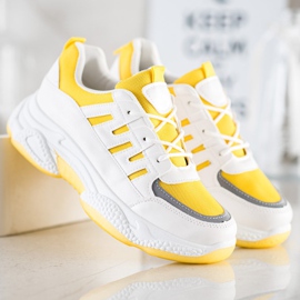 SHELOVET Baskets confortables avec maille blanche gris jaune 4