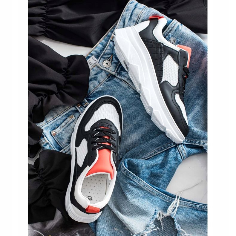 SHELOVET Baskets décontractées en cuir écologique blanc noir 1