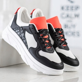 SHELOVET Baskets décontractées en cuir écologique blanc noir 2