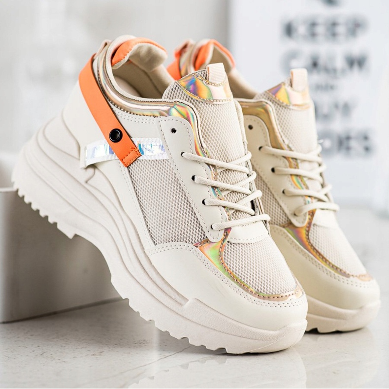 Marquiz Espadrilles de coin beige orange doré 1