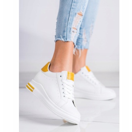 Ideal Shoes Baskets compensées de printemps blanche jaune 4