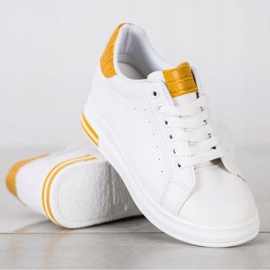 Ideal Shoes Baskets compensées de printemps blanche jaune 2