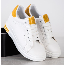 Ideal Shoes Baskets compensées de printemps blanche jaune 3