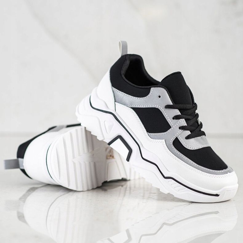 SHELOVET Baskets de sport confortables blanc noir argent 1