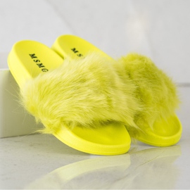 SHELOVET Pantoufles En Caoutchouc Avec Fourrure vert jaune 1