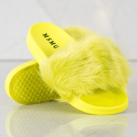 SHELOVET Pantoufles En Caoutchouc Avec Fourrure vert jaune 4