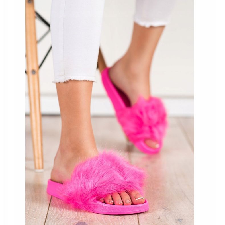 SHELOVET Pantoufles En Caoutchouc Avec Fourrure rose 2