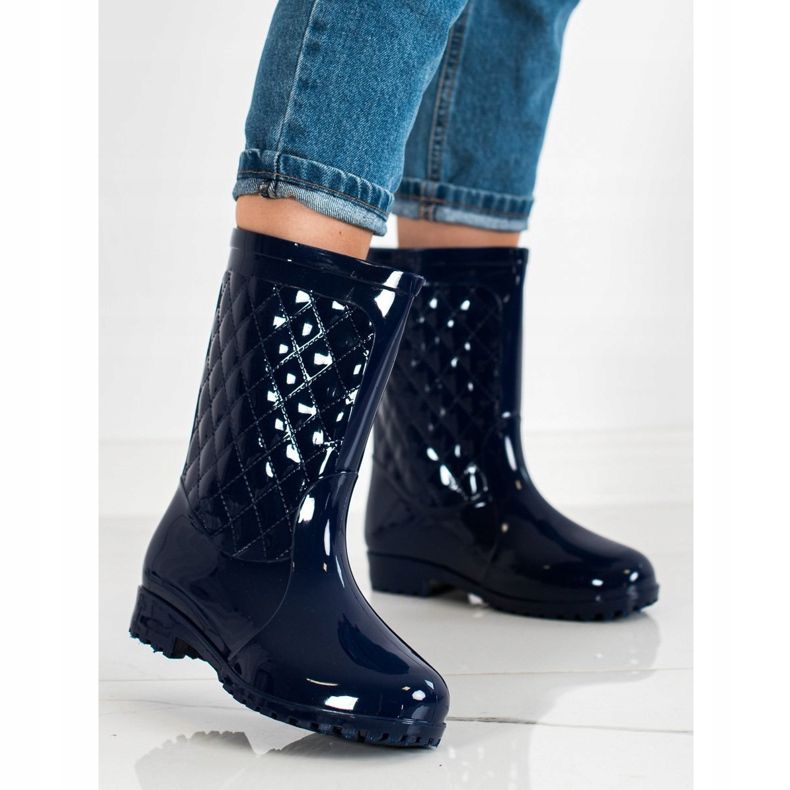 Bona Bottes en caoutchouc matelassées brillantes bleu marine 1