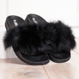 Bona Tongs à la mode avec fourrure le noir 3