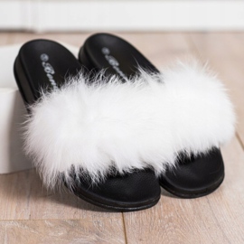Bona Tongs à la mode avec fourrure blanche 2