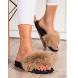 Bona Tongs à la mode avec fourrure brun 4
