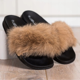Bona Tongs à la mode avec fourrure brun 2
