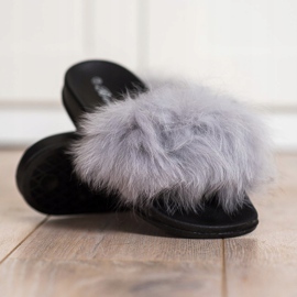 Bona Tongs à la mode avec fourrure gris 4