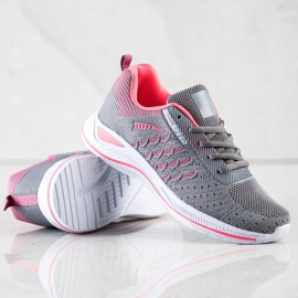 Bona Chaussures de course de vitesse rose gris 1