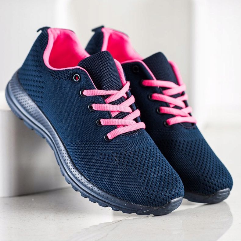 SHELOVET Chaussures de sport légères bleu marin rose 2