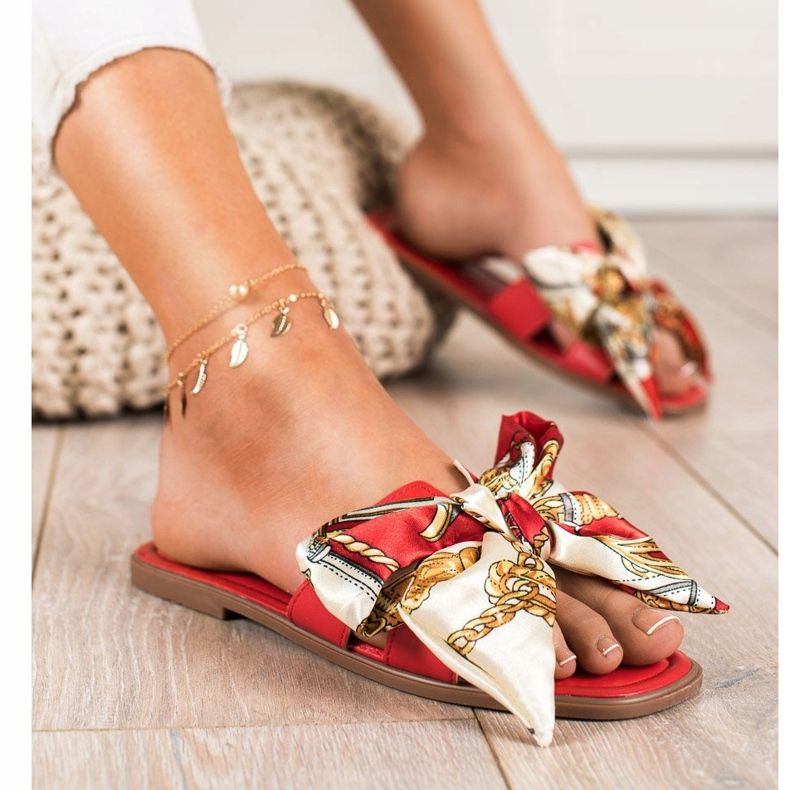 Seastar Pantoufles élégantes avec un nœud décoratif rouge 1