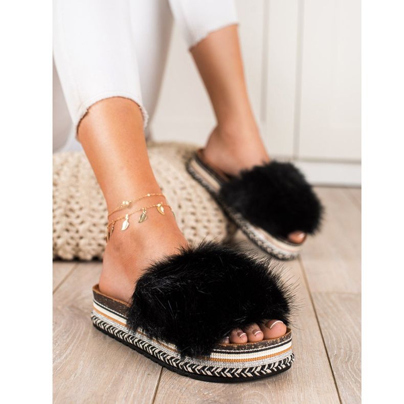 Seastar Pantoufles à la mode sur une plate-forme décorative noir 1