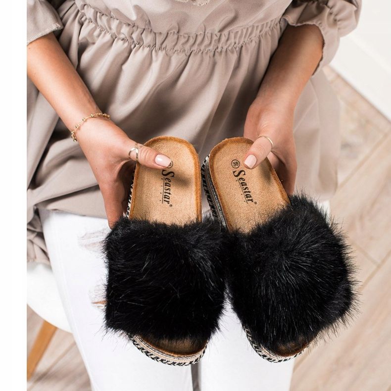 Seastar Pantoufles à la mode sur une plate-forme décorative noir 2