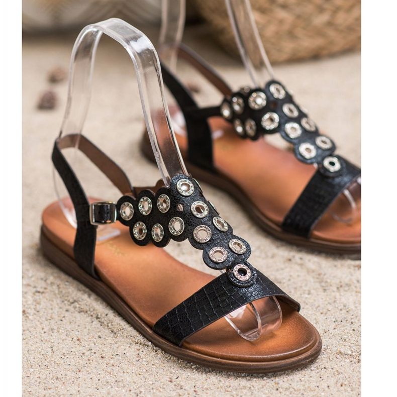 Sergio Leone Sandales élégantes avec zircone cubique le noir 1 Sergio Leone Sandales élégantes avec zircone cubique le noir 1