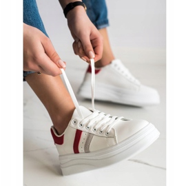 SHELOVET Baskets avec empiècements en daim blanc 2