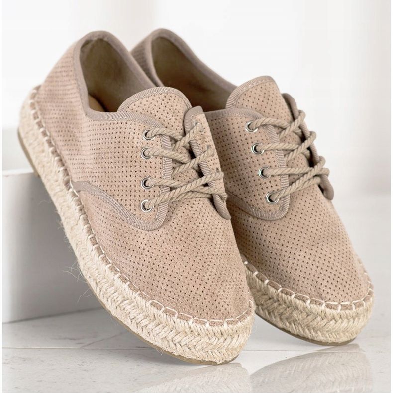 SHELOVET Espadrilles en daim beige 2