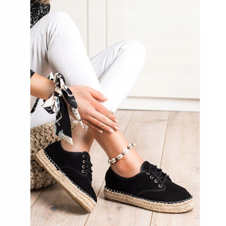 SHELOVET Espadrilles en daim noir 2