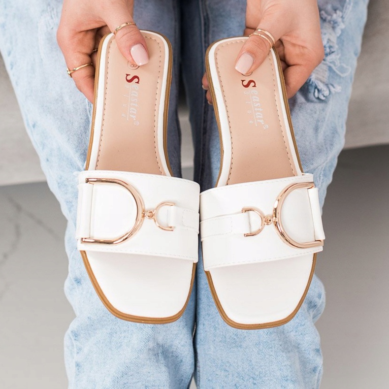 Seastar Pantoufles élégantes avec ornement blanche 1